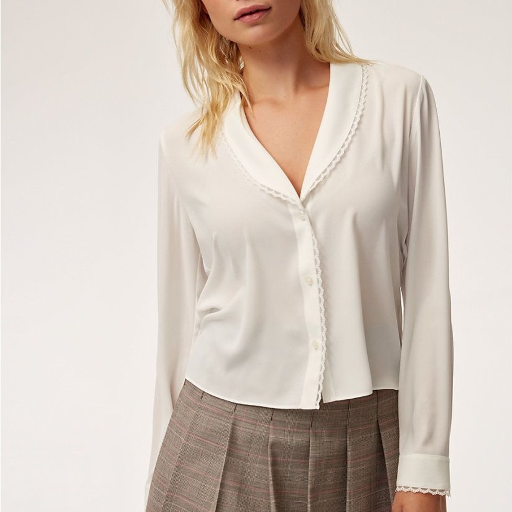 Aritzia - Sunday Best - Lace Peter Pan Collar Blouse - White - Size Small (S)